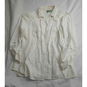 Love Potion Button Up Women Size XL White Gauze Plaid Cotton Grandmacore Utility